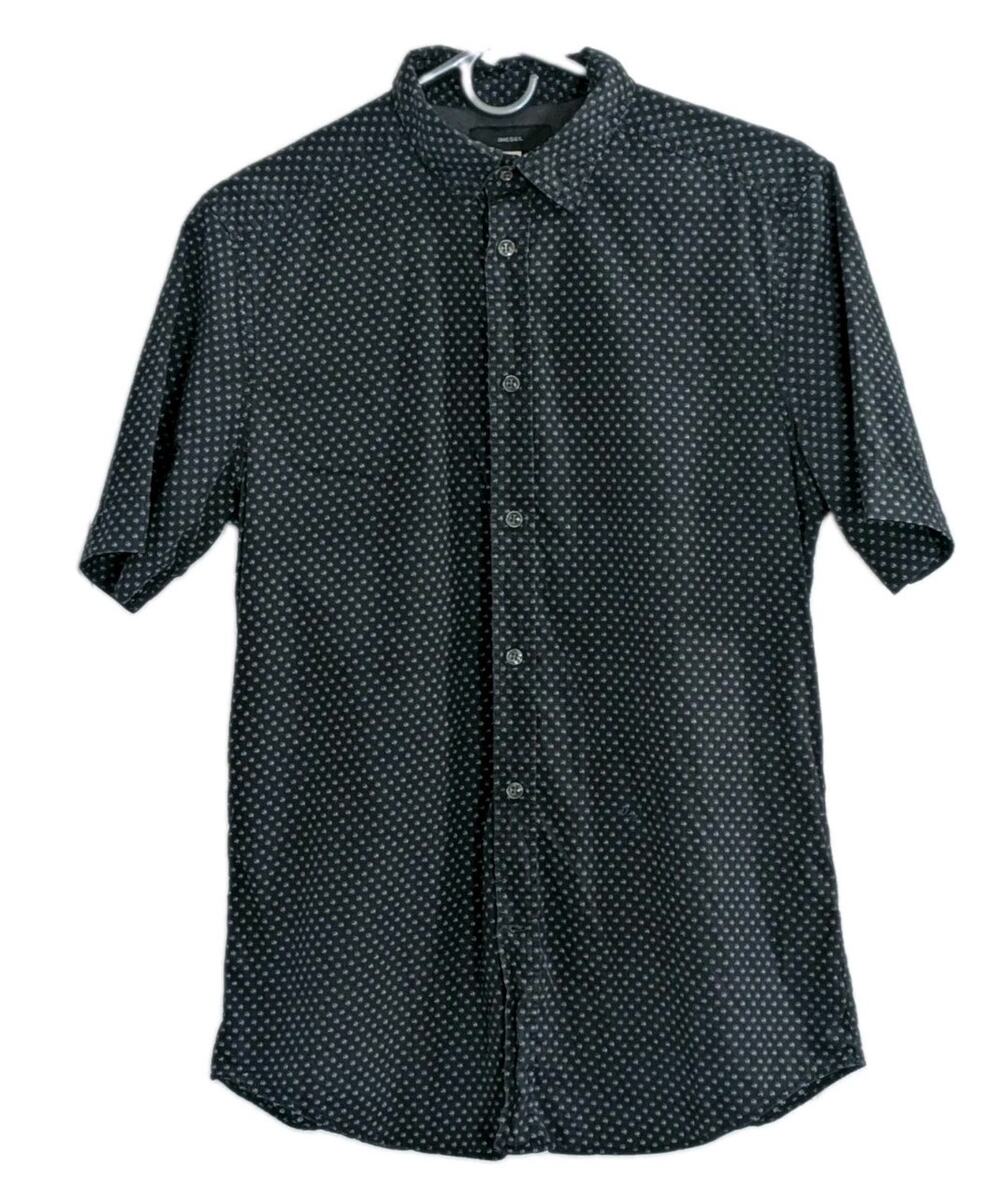 Diesel Men's Short-Sleeve Button Up Shirt Black AOP Sz Medium Slim Fit